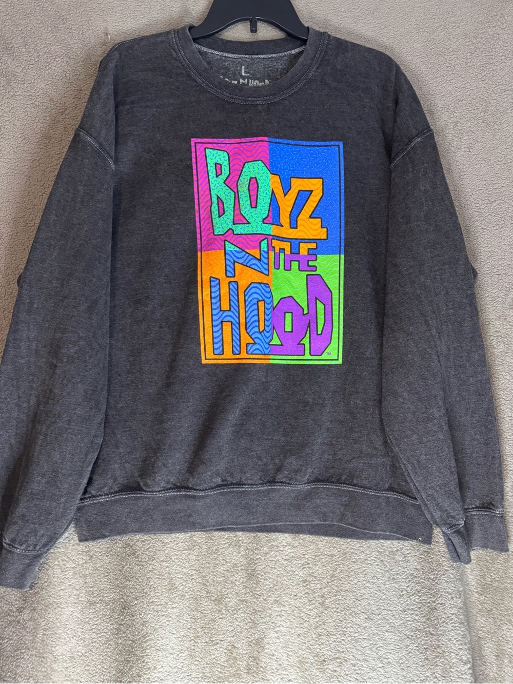 Charcoal Graphic Sweatshirt with Neon 'Boyz N The Hood' Panel - Picture 2 of 8